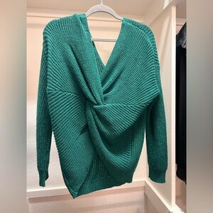 Hunter green sweater, reversible, low back